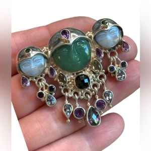 Sajen sterling silver 925 multi gemstone moonface goddess fancy brooch pendant