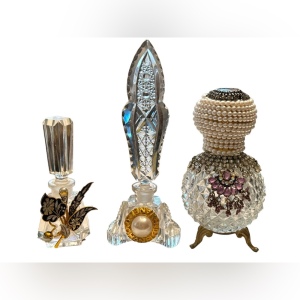 Lot of vintage glass bejeweled perfume bottles 3 pcs