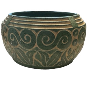 Vintage RARE Claire Burke Green Planter deco swirl design Pottery Bowl clay