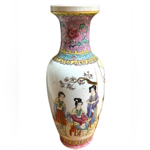 Antique Chinese Famille Rose Poetry Vase Zhonguo Jingdezhen Zhi Floral Motif