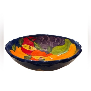 Vintsge hand painted Mexican pottery salsa chips festive bowl server