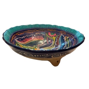 Vintage Mexican colorful birds tropical floral chips salsa serving bowl festive