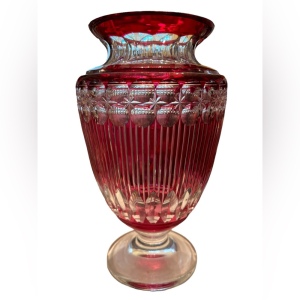 Antique Art Deco Val St Lambert Belgian heavy crystal vase glass Cranberry 11”