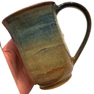 Vintage signed hand made Gay Tiddell Blue hues glazed pottery mug