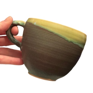 Lovely vintage green hues hand made pottery mug cup coffee tea