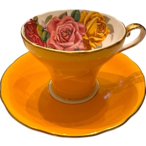 Aynsley Three Roses RARE Corset Bone China Deep Yellow Tea Cup saucer