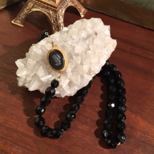 Vintage Cameo Black faceted glass crystal necklace