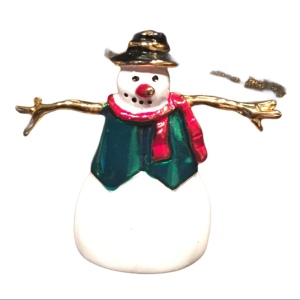 Enamel gold metal Snowman Frosty Christmas brooch