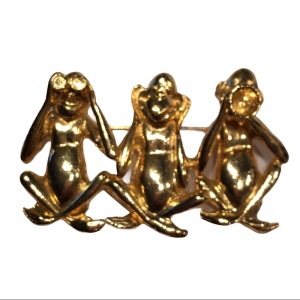 3 Monkeys gold brooch so cute