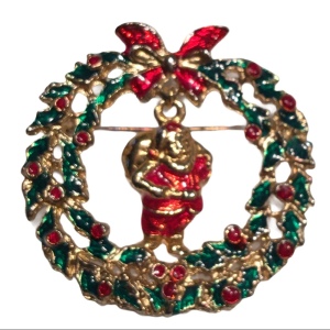 Vintage wreath santa brooch christmas