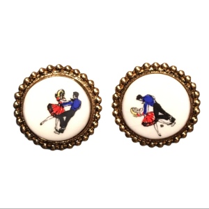 VIntage ceramic 1950s dancers earrings screw back