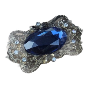 Victorian revival blue crystal rhinestone brooch