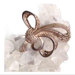 Victorian sterling filagree Birks Bow brooch