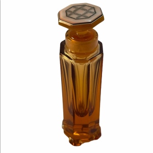 Victorian Amber glass etched perfume bottle