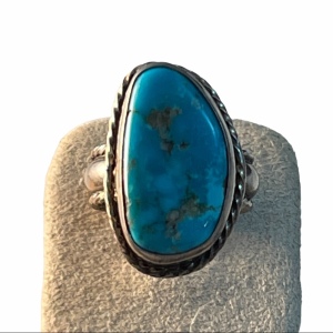 Vintage Ornate sterling silver THS ring Turquoise southwestern style