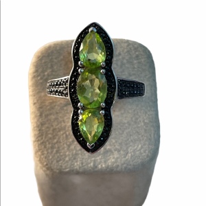 VTG Peridot sterling silver 925 marcasite oblong ring statement