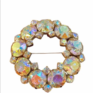 Vtg c1950s Sherman Crystal AB brooch