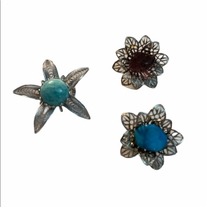 Lot of 3 Vintage small brooches w gemstones Faux turquois