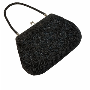 Vintage Black Micro Bead flower Black purse