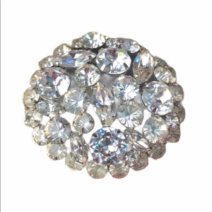 Vintage 1960s Crystal round brooch silver finish quality heavy brooch