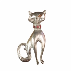 Vintage Kitty cat silver tone brooch