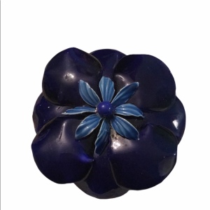 Vintage Dark Blue enamel metal flower brooch