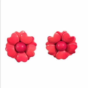 Vintage pink metal flower clip on earrings