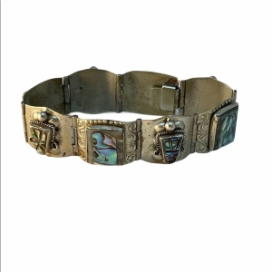 VTG Alpaca Silver Mexico Abalone Aztec bracelet