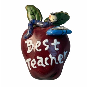 Ceramic painted Heather Goldminc Teacher brooch