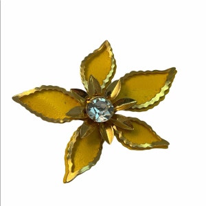 VTG c1960s Happy yellow Flower rhinestone brooch