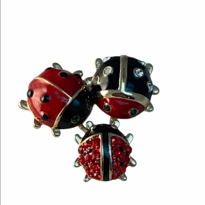 Gold tone Lady bug Enamel crystal brooch