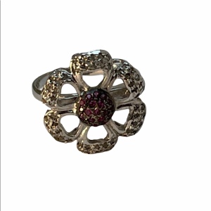 Sterling silver ruby flower ring