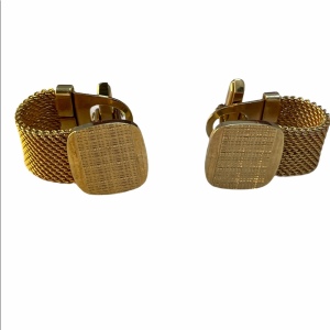 Gold tone metal chunky cufflinks metal mesh desgn