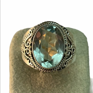 Sterling silver green amethyst fancy ornate ring