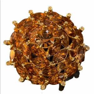 Vintage Gold finish Crystal chunky round brooch