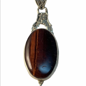 Tiger eye large ornate fancy pendant silver finish