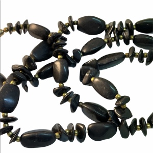 Vintage black onyx brass bead necklace