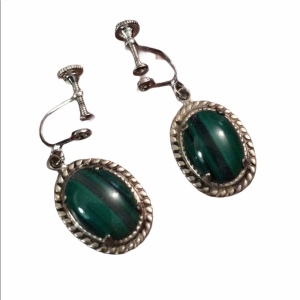 VTG Sterling silver Malachite Screw back earrings