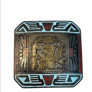 Vintage sterling silver 925 peru Rml Enamel brooch Mayan Aztec