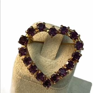 Vintage purple crystal brooch heart c 1960s