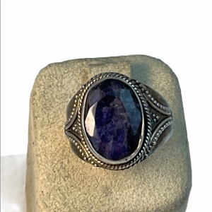 sterling silver fancy blue stone ring