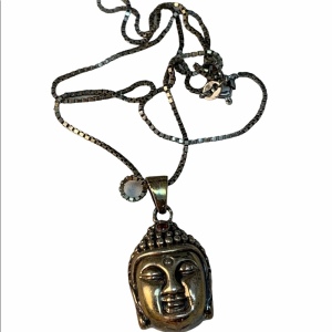 Sterling silver Budda head pendant necklace garnet