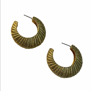 Gold tone heavy fancy half hoop earrings