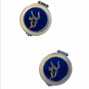 vintage fancy round blue bird earrings enameled