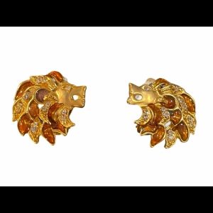 GRRROOVY Lion Crystal clip on earrings gold finish