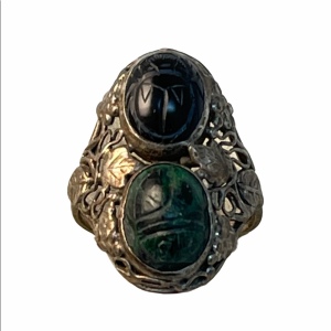 sterling silver leaf design scarab malachite onyx