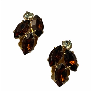 Vintage C1950s amber gold finish crystal clip ons