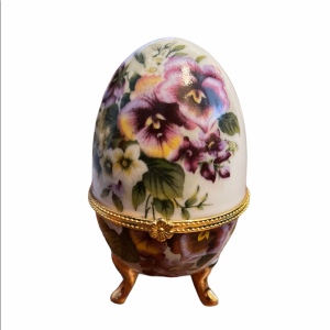 Limoges Ceramic Painted gold finish Egg trinket