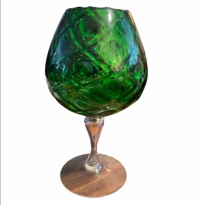 LG Bohemian Green Glass vase decor C1950s