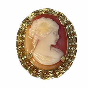 VTG 12k GF gold Carved shell cameo brooch filagree